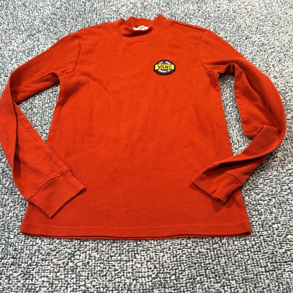 Vans Long Sleeve Waffle Knit Thermal Mock Neck Shirt Orange Small